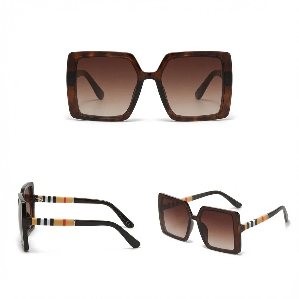 Women Sunglasses Large Geometric Eyewear Dark Chunky Frames Soft Faded Tints New
